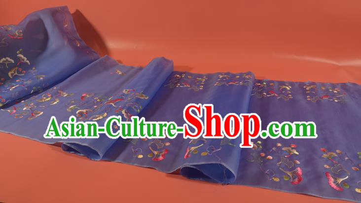 Chinese Classical Lilac Silk Fabric Traditional Hanfu Embroidered Ginkgo Leaf Silk Material