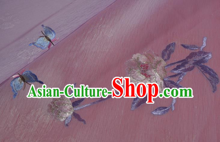 Chinese Classical Light Pink Silk Fabric Traditional Hanfu Embroidered Peony Silk Material
