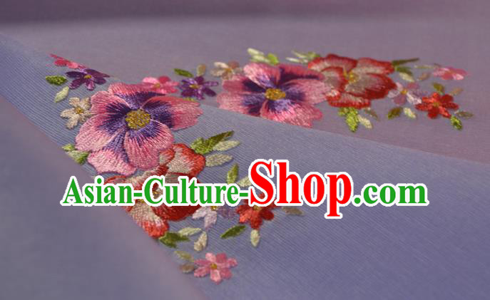 Chinese Classical Violet Silk Fabric Traditional Hanfu Embroidered Camellia Silk Material