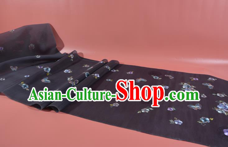Chinese Classical Grey Purple Natural Silk Material Traditional Hanfu Embroidered Flowers Butterfly Silk Fabric