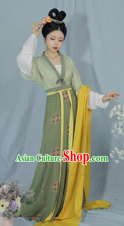 China Ancient Tang Dynasty Young Lady Historical Costume Traditional Green Hanfu Outfits