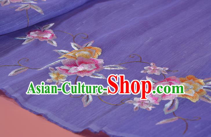 Traditional Korean Hanbok Dress Silk Fabric Handmade Embroidered Flowers Purple Silk Cloth