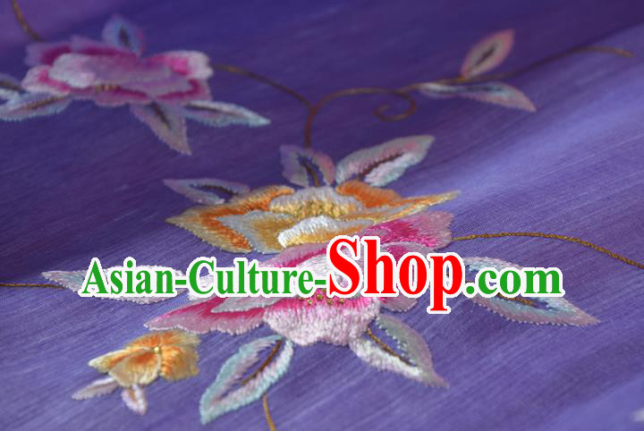 Traditional Korean Hanbok Dress Silk Fabric Handmade Embroidered Flowers Purple Silk Cloth
