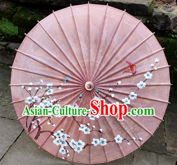 Traditional China Paper Umbrella Handmade Umbrellas Painting Plum Blossom Pink Umbrella Bumbershoot