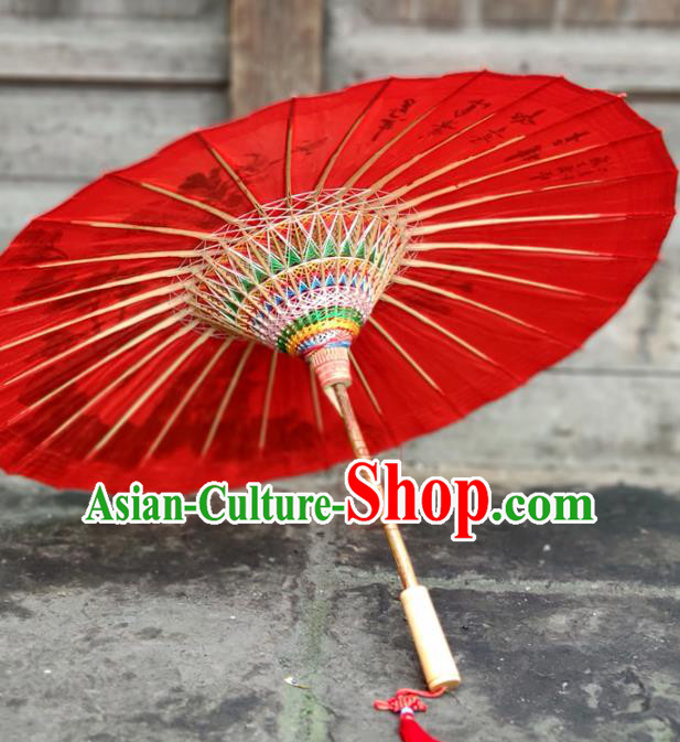 Traditional China Red Bumbershoot Paper Umbrella Handmade Umbrellas Painting Peony Oil Umbrella