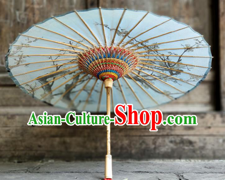 Traditional China Painting Plum Blossom Oil Umbrella Blue Bumbershoot Paper Umbrella Handmade Umbrellas