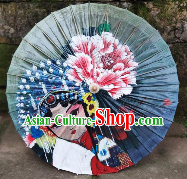 Traditional China Painting Beijing Opera Oil Umbrella Green Paper Umbrella Handmade Umbrellas Artware