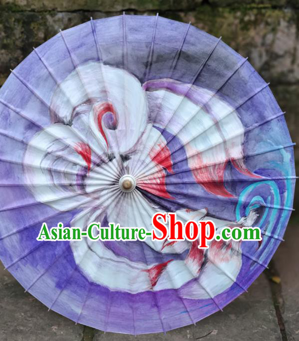 Traditional China Purple Oil Paper Umbrella Handmade Umbrellas Artware Painting Nine Tails Fox Umbrella