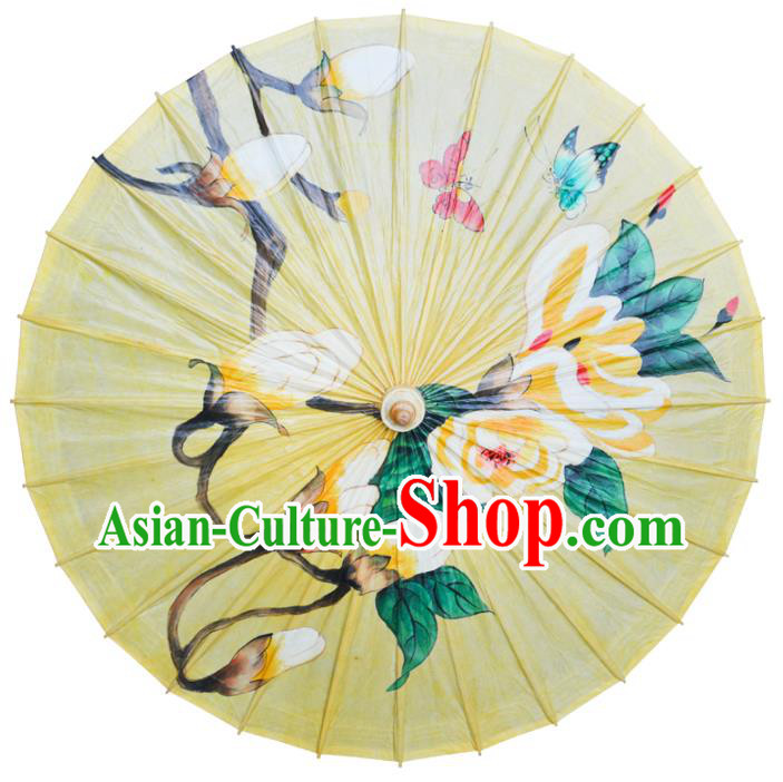 Traditional China Yellow Oil Paper Umbrella Handmade Umbrellas Artware Painting Mangnolia Umbrella