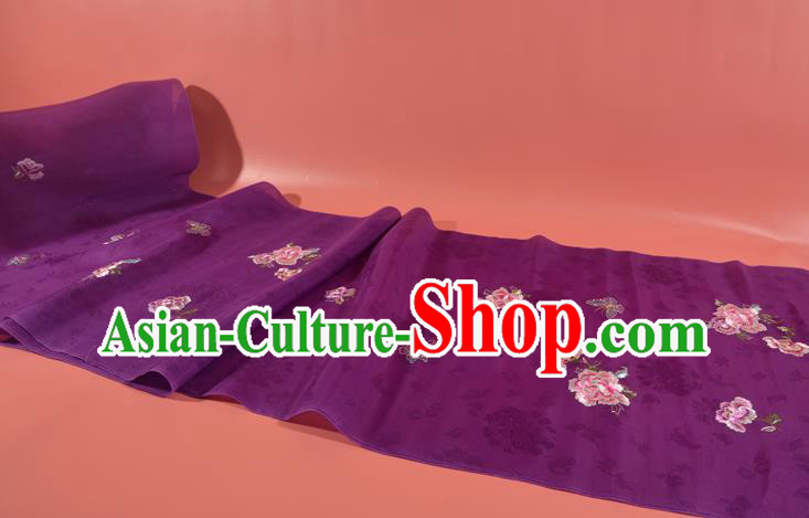 Traditional Handmade Embroidered Peony Butterfly Purple Silk Korean Hanbok Silk Fabric