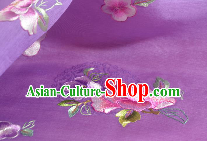 Traditional Korean Hanbok Violet Silk Fabric Handmade Embroidered Flowers Butterfly Silk Textile