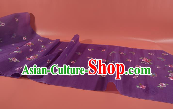 Traditional Korean Hanbok Violet Silk Fabric Handmade Embroidered Flowers Butterfly Silk Textile