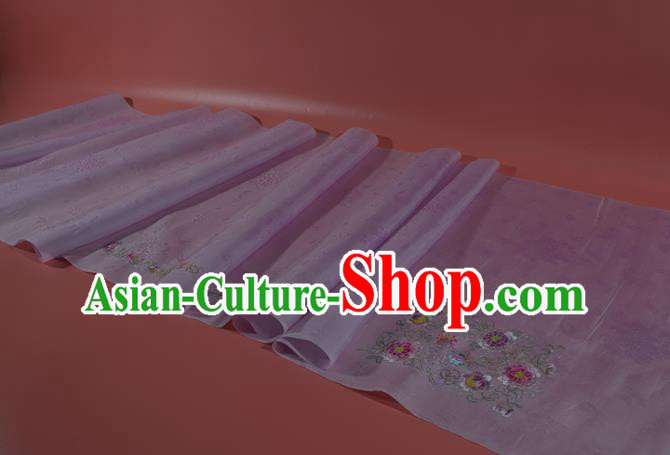 Traditional Korean Hanbok Lilac Silk Fabric Handmade Embroidered Peony Silk Textile