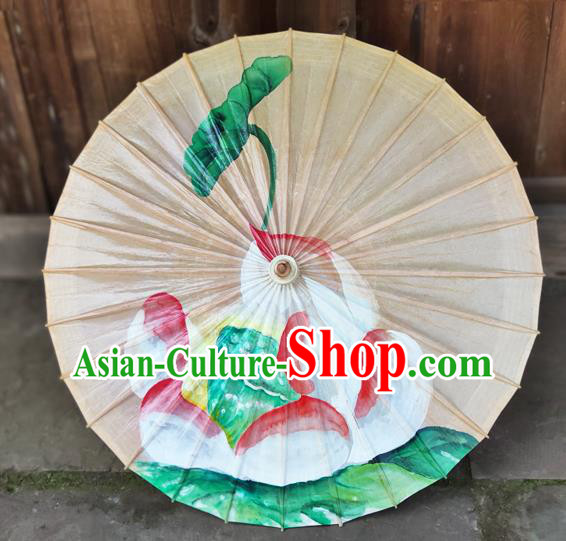 Traditional China Painting Lotus Umbrella Beige Oil Paper Umbrella Handmade Umbrellas Artware
