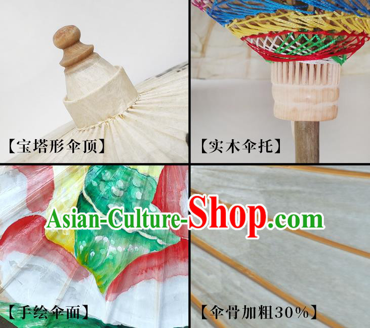 Traditional China Painting Lotus Umbrella Beige Oil Paper Umbrella Handmade Umbrellas Artware