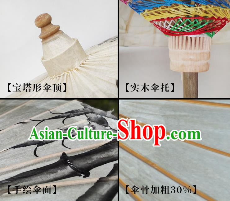 Traditional China White Oil Paper Umbrella Handmade Umbrellas Artware Ink Painting Bamboo Umbrella