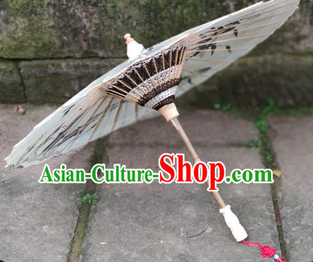 Traditional China White Oil Paper Umbrella Handmade Umbrellas Artware Ink Painting Bamboo Umbrella