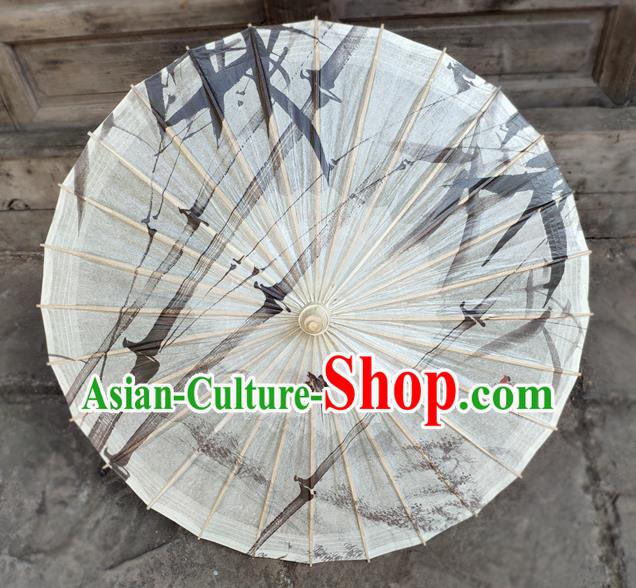 Traditional China Handmade Umbrellas Artware Ink Painting Bamboo Umbrella White Oil Paper Umbrella