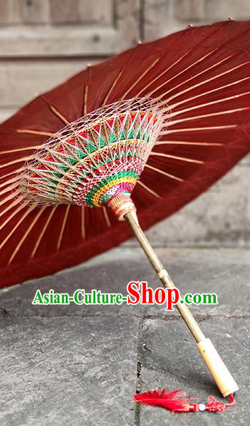 Traditional China Wedding Bride Umbrella Handmade Umbrellas Artware Bumbershoot Purplish Red Oil Paper Umbrella