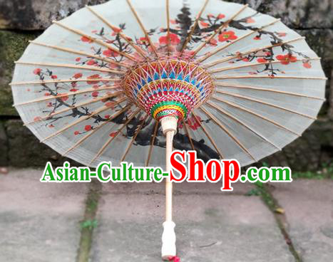 Traditional China Ink Painting Plum Blossom Umbrella White Oil Paper Umbrella Handmade Umbrellas Artware