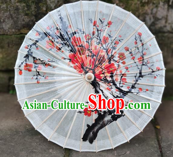 Traditional China Ink Painting Plum Blossom Umbrella White Oil Paper Umbrella Handmade Umbrellas Artware