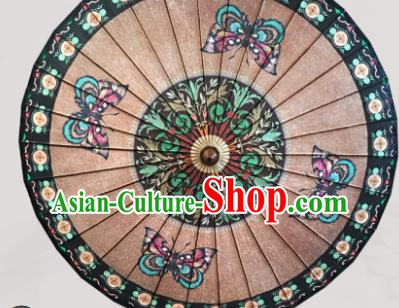 Traditional China Classical Dance Umbrella Hand Light Brown Umbrellas Artware Printing Butterfly Oil Paper Umbrella