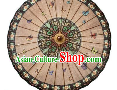 Traditional China Hand Light Brown Umbrellas Artware Printing Butterfly Oil Paper Umbrella Classical Dance Umbrella