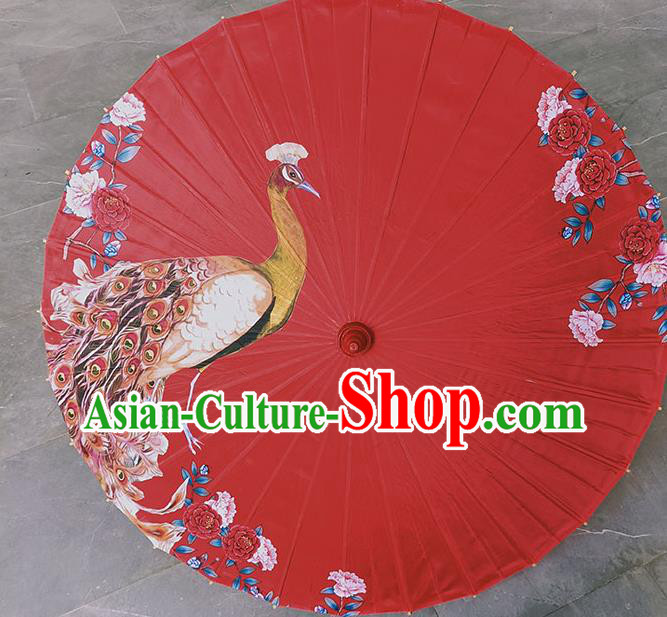 Traditional China Classical Wedding Umbrella Printing Peacock Oil Paper Umbrella Handmade Bride Umbrellas Artware