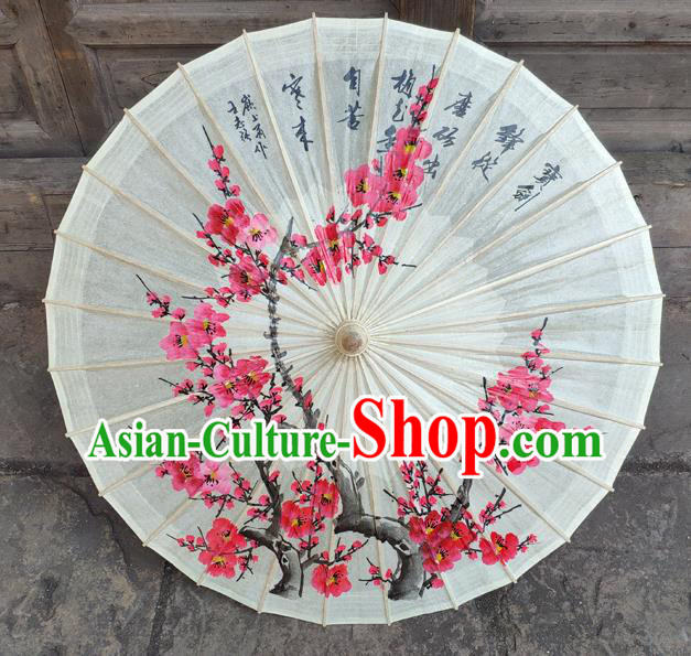 Traditional China White Oil Paper Umbrella Handmade Umbrellas Artware Ink Painting Plum Blossom Umbrella