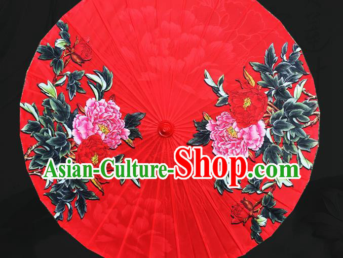 Chinese Classical Painting Peony Umbrella Dance Umbrellas Traditional Hanfu Red Silk Umbrella Wedding Umbrella