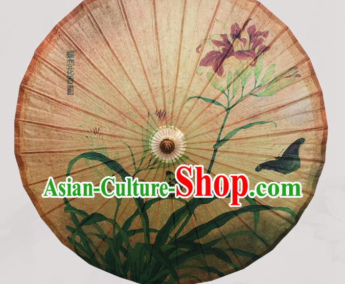 Traditional China Handmade Umbrellas Artware Classical Dance Umbrella Painting Orchids Butterfly Oil Paper Umbrella