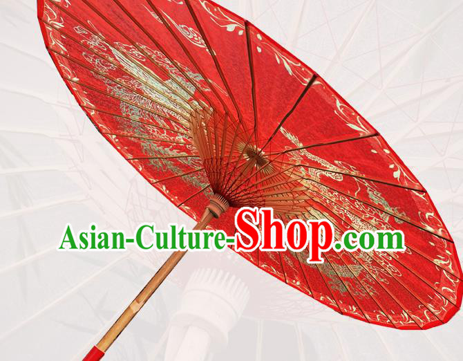 Traditional China Wedding Umbrella Painting Dragon Phoenix Oil Paper Umbrella Handmade Red Umbrellas Artware