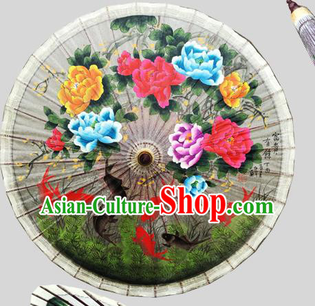 Traditional China Ink Painting Peony Fishes Oil Paper Umbrella Handmade Umbrellas Artware Classical Dance Umbrella