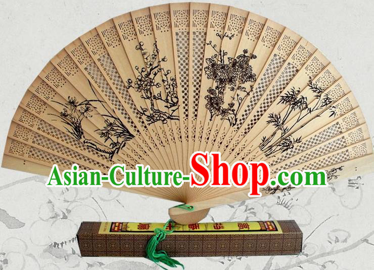 Handmade China Ink Painting Plum Orchids Bamboo Chrysanthemum Accordion Traditional Folding Fan Incienso Fan