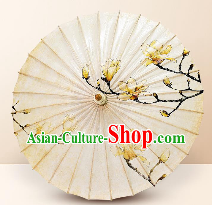 Traditional China Painting Mangnolia Oil Paper Umbrella Handmade Umbrellas Artware Beige Paper Umbrella