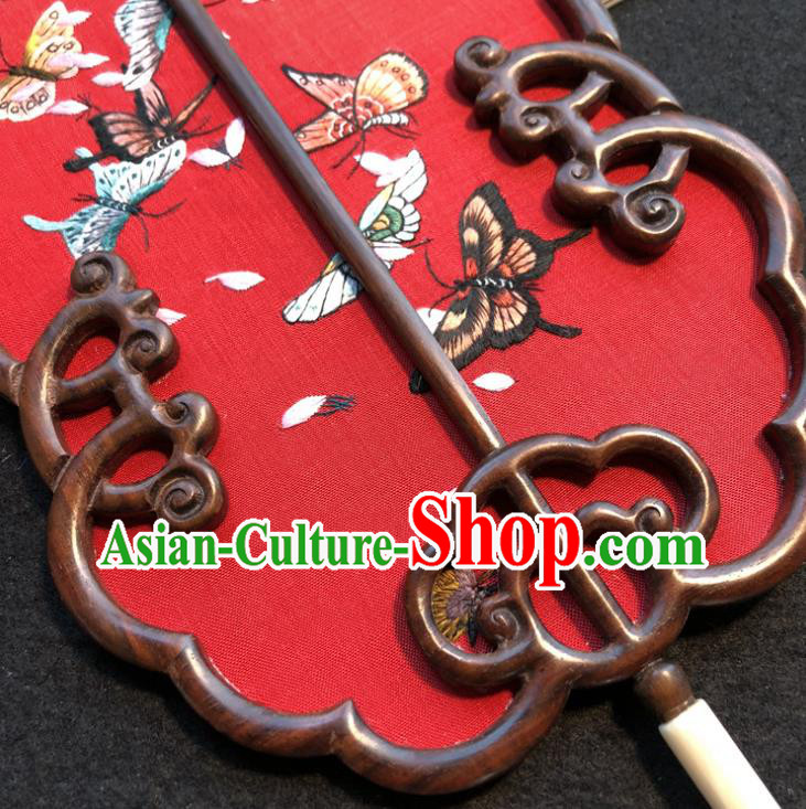 Handmade China Embroidered Red Silk Fan Traditional Wedding Fan Embroidery Butterfly Palace Fan