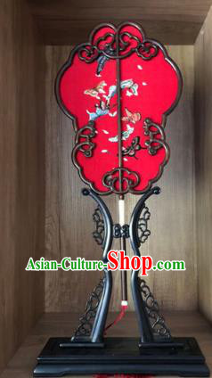 Handmade China Embroidered Red Silk Fan Traditional Wedding Fan Embroidery Butterfly Palace Fan