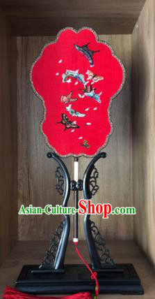 Handmade China Embroidered Red Silk Fan Traditional Wedding Fan Embroidery Butterfly Palace Fan