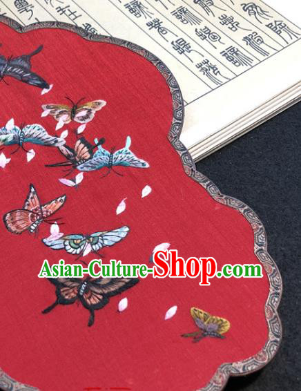 Handmade China Embroidered Red Silk Fan Traditional Wedding Fan Embroidery Butterfly Palace Fan