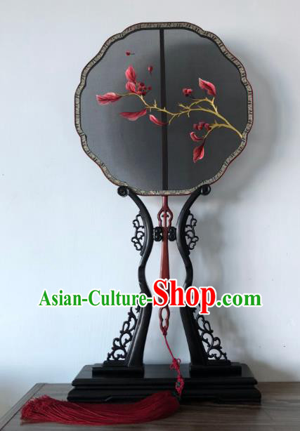 Handmade China Embroidered Black Silk Fan Traditional Princess Fan Embroidery Palace Fan