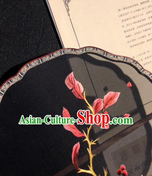 Handmade China Embroidered Black Silk Fan Traditional Princess Fan Embroidery Palace Fan
