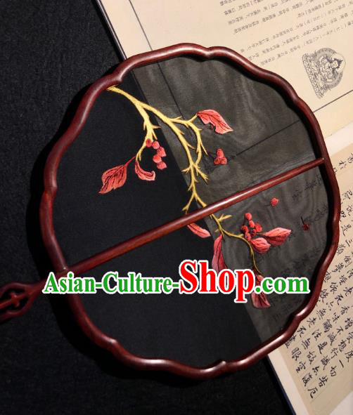 Handmade China Embroidered Black Silk Fan Traditional Princess Fan Embroidery Palace Fan