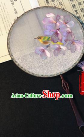 Handmade China Classical Dance Silk Fan Traditional Princess Embroidered Mangnolia Bird Circular Fan Wedding Palace Fan
