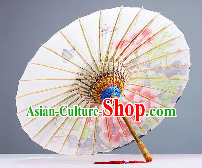 Traditional China Classical Painting Peony Paper Umbrella Handmade Umbrellas Artware White Oil Paper Umbrella