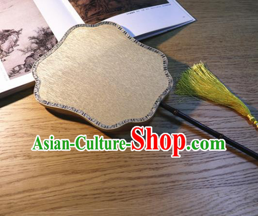 Handmade China Classical Palace Fan Hanfu Fans Light Yellow Silk Fan Traditional Court Dance Fan