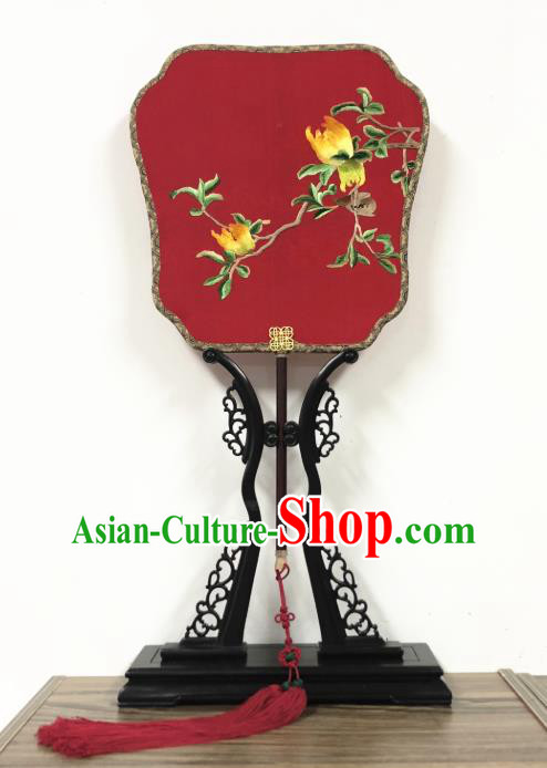 Handmade China Embroidered Silk Fan Wedding Fan Traditional Hanfu Fans Classical Red Palace Fan