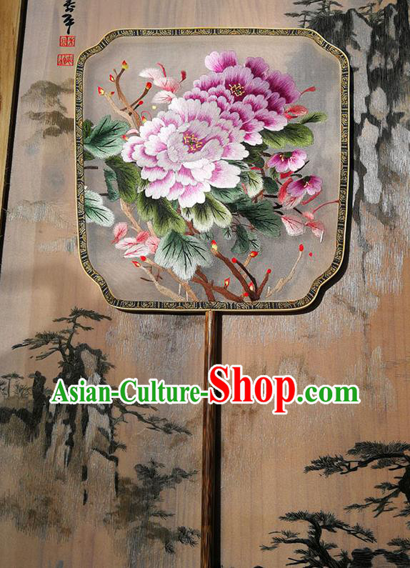 China Handmade Silk Fans Traditional Song Dynasty Hanfu Fan Embroidered Peony Palace Fan