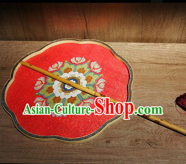 China Handmade Wedding Red Silk Fans Classical Palace Fan Traditional Tang Dynasty Princess Fan
