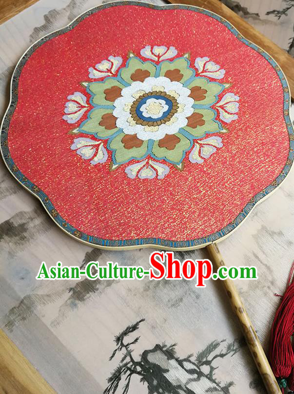 China Handmade Wedding Red Silk Fans Classical Palace Fan Traditional Tang Dynasty Princess Fan