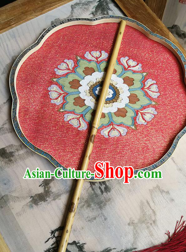 China Handmade Wedding Red Silk Fans Classical Palace Fan Traditional Tang Dynasty Princess Fan